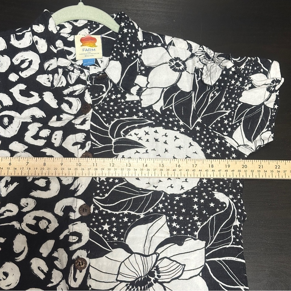 Farm Rio for Anthropologie Button Down Print Black White Surf Shirt Size Small - Picture 13 of 13
